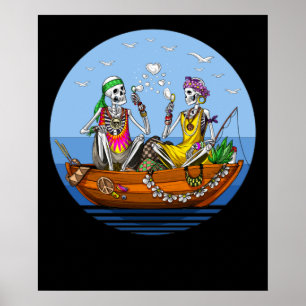 Skeleton Hippie Vacation Poster