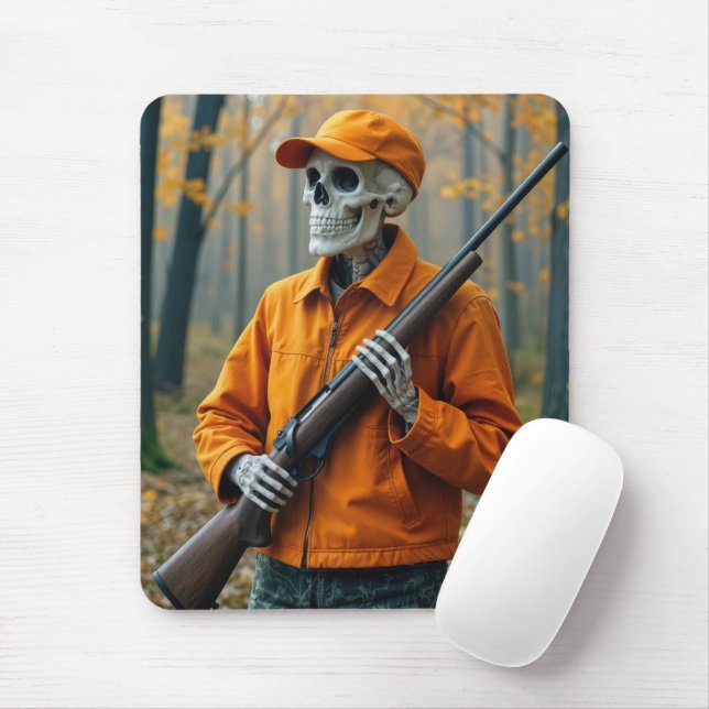 Skeleton Hjort Hunter som bär ett gevär Musmatta (Med mus)