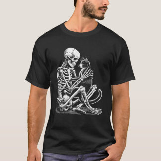 Skeleton Holding A Cat Funny Lazy Halloween Costum T Shirt
