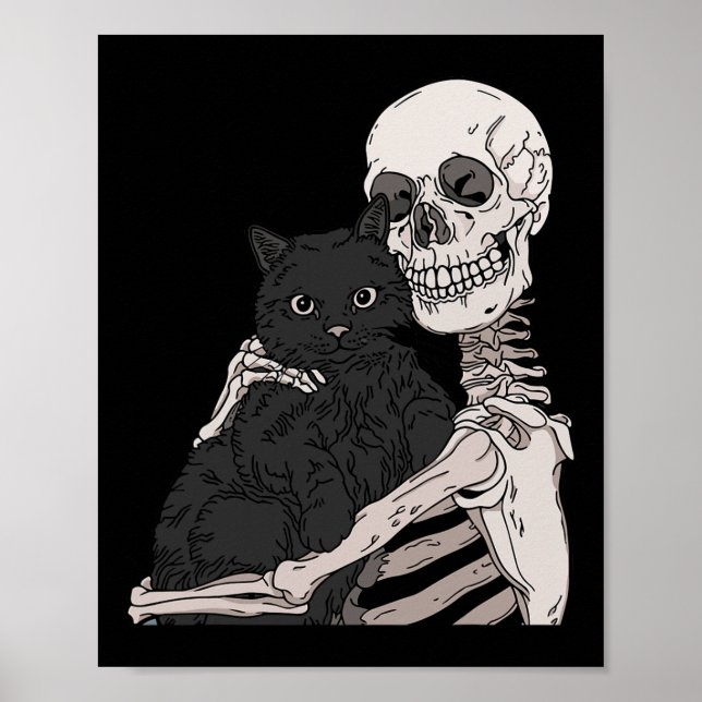 Skeleton Holding A Cat Lazy Halloween Costume Sku Poster (Framsidan)
