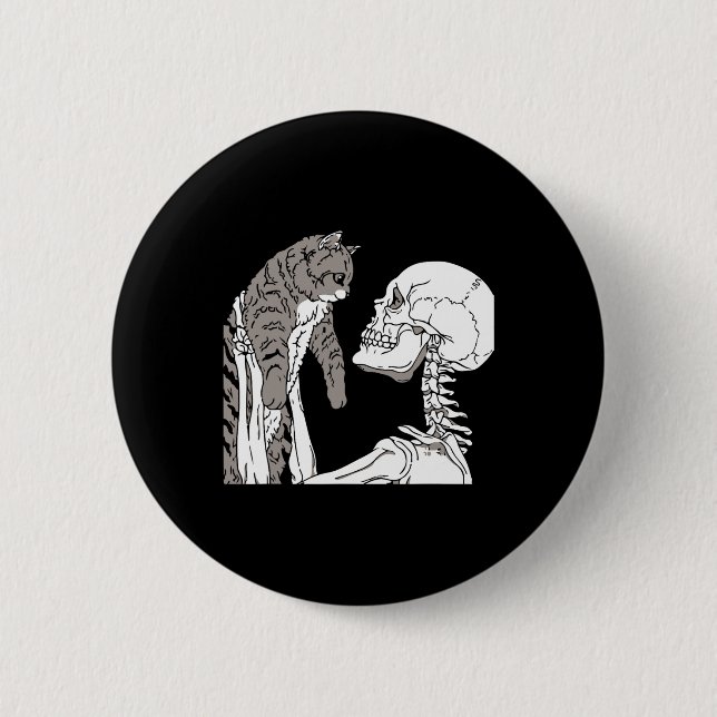 Skeleton Holding A Cat Lazy Halloween Costume Skul Knapp (Framsida)