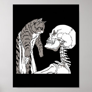 Skeleton Holding A Cat Lazy Halloween Costume Skul Poster