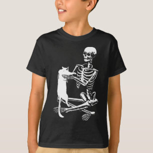 Skeleton Holding A Cat Lazy Halloween Costume Skul T Shirt