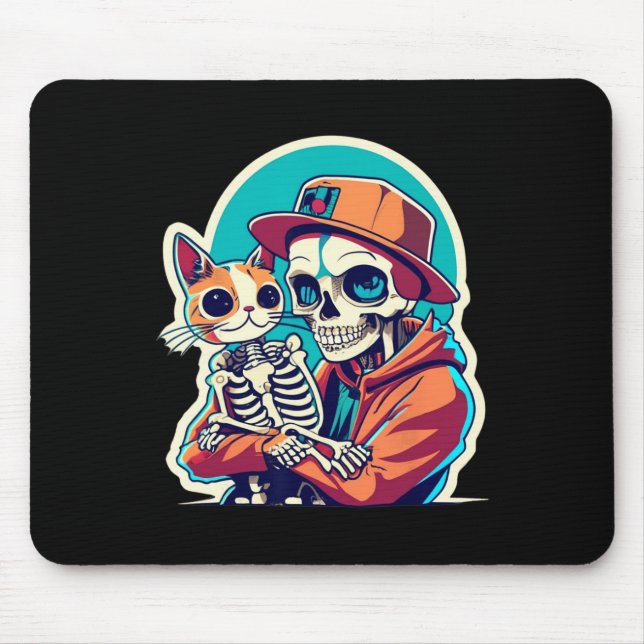 Skeleton Holding A Cat Shirt Lazy Halloween Costum Musmatta (Framsidan)