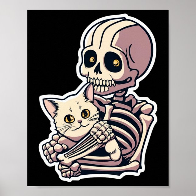 Skeleton Holding A Cat Shirt Lazy Halloween Costum Poster (Framsidan)
