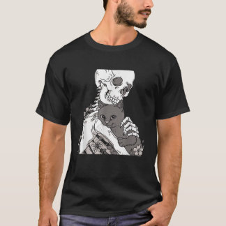Skeleton Holding A Cat Shirt Lazy Halloween Costum T