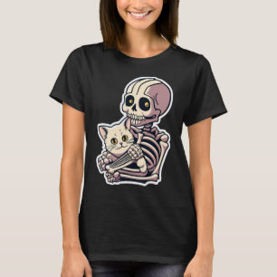Skeleton Holding A Cat Shirt Lazy Halloween Costum T
