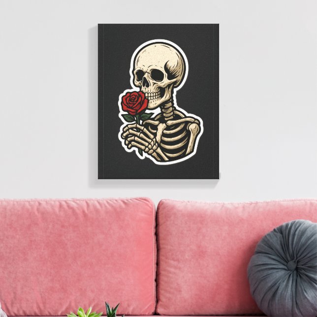 Skeleton Holding a Ro - Konstlig gotik Sticker Canvastryck (Insitu (Vardagsrum))