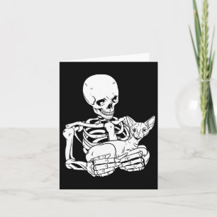 Skeleton Holding Cat Funny Halloween Skull Sphynx Kort