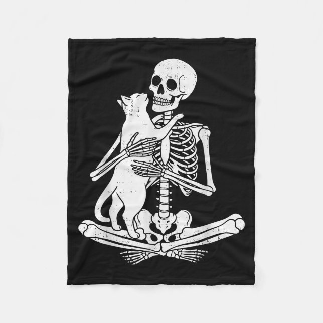 Skeleton Holding Cat Funny Soky Halloween Meow Kit Fleecefilt (Framsidan)