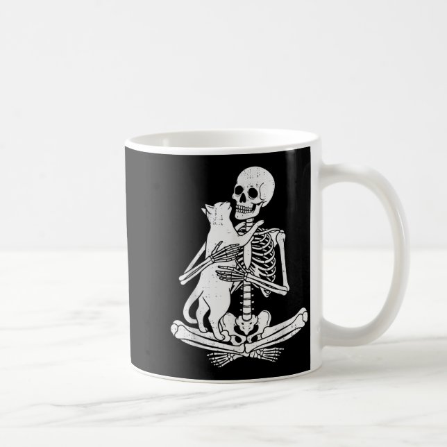 Skeleton Holding Cat Funny Soky Halloween Meow Kit Kaffemugg (Höger)