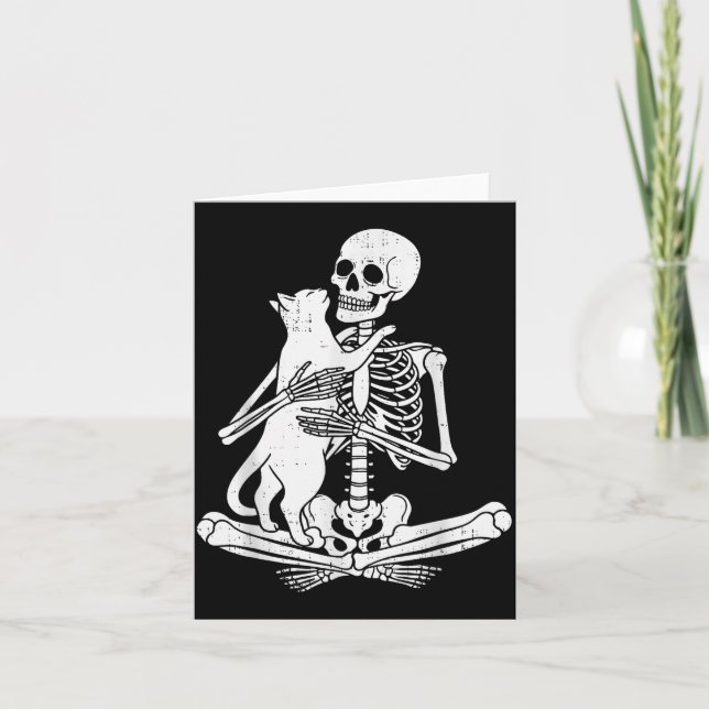 Skeleton Holding Cat Funny Soky Halloween Meow Kit Kort (Framsida)