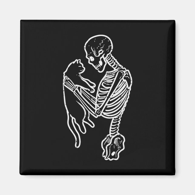 Skeleton Holding Cat Roligt Halloween Costume Mana Magnet (Framsidan)