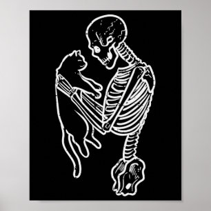 Skeleton Holding Cat Roligt Halloween Costume Mana Poster