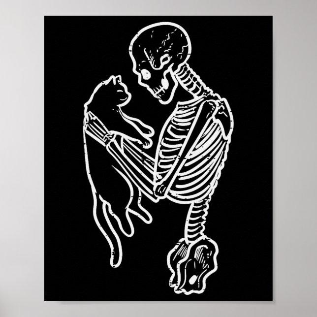 Skeleton Holding Cat Roligt Halloween Costume Mana Poster (Framsidan)