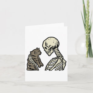 Skeleton Holding Cat Roligt Halloween Skull Manar  Kort