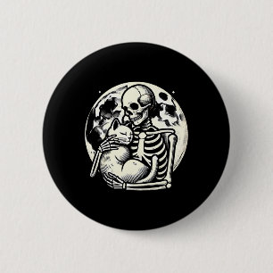 Skeleton Holding Cat Spooky Skull Halloween Gothic Knapp