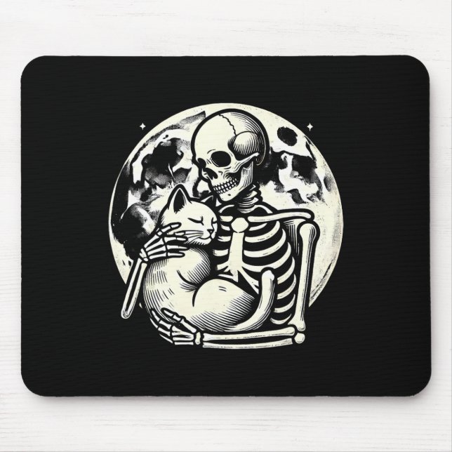 Skeleton Holding Cat Spooky Skull Halloween Gothic Musmatta (Framsidan)