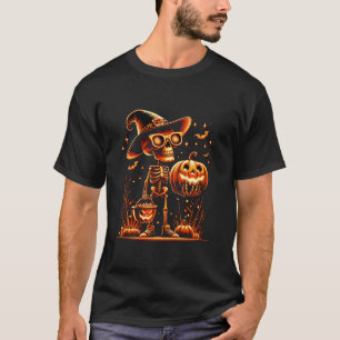 Skeleton Holding Scary Pumpkin Funny Halloween Fla T Shirt