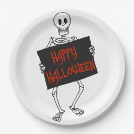 Skeleton Holding Sign Happy halloween