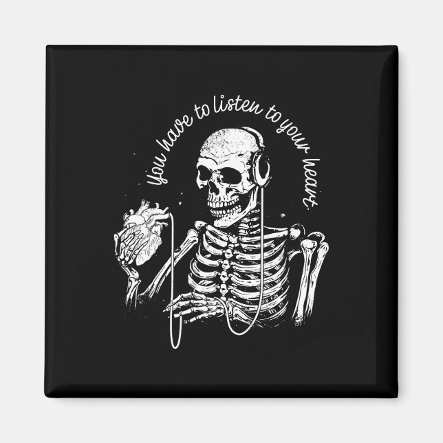 Skeleton Hörlurar Heart Gothic Music Halloween S Magnet (Framsidan)