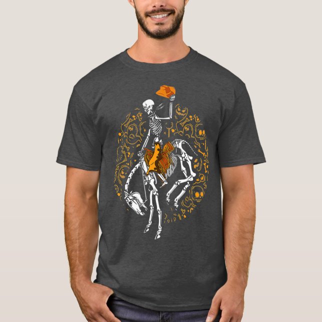 Skeleton Horse and Bronc Rider Halloween Costume T Shirt (Framsida)