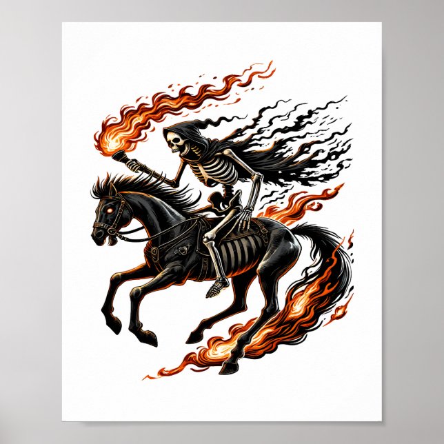 Skeleton Horseman Riding Flaming Horse Poster (Framsidan)