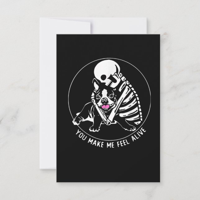 SKELETON HUG BOSTON TERRIER DU FÅR MIG ATT LEVA OSA KORT (Framsida)