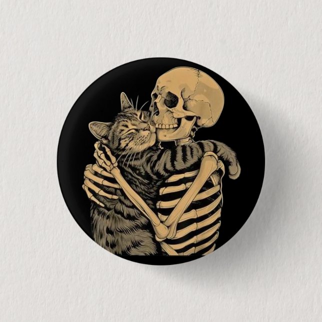 Skeleton Hugger Cat - Cute Gothic Cat Lover Gift Knapp (Framsida)