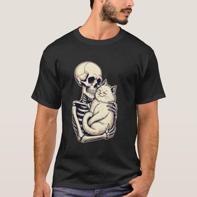 Skeleton Hugger Cat Cute Halloween Cat Lover Kitt T Shirt (Framsida)