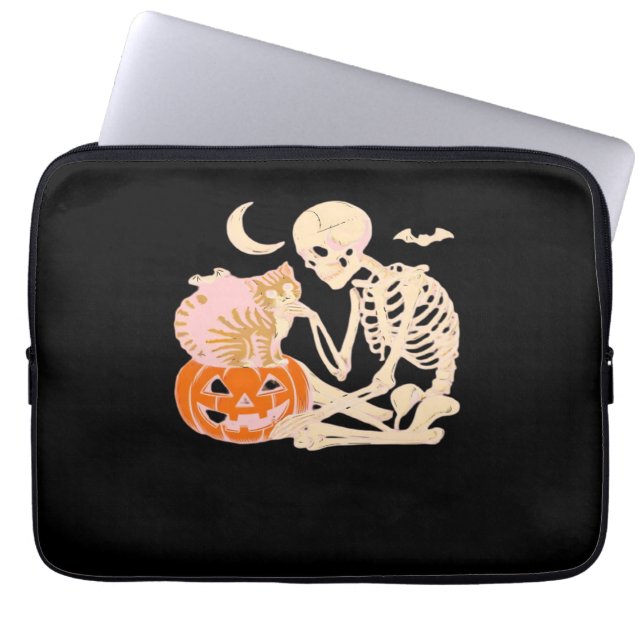 Skeleton Hugger Cat Halloween Cat Lover Cat Class Laptop Fodral (Framsidan)