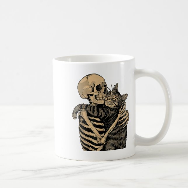 Skeleton Hugger Cat Halloween Cat Lover Cat Mamma  Kaffemugg (Höger)