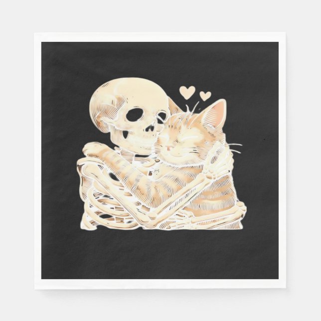 Skeleton Hugger Cat Halloween Cat Lover Cat Mamma  Pappersservett (Framsidan)