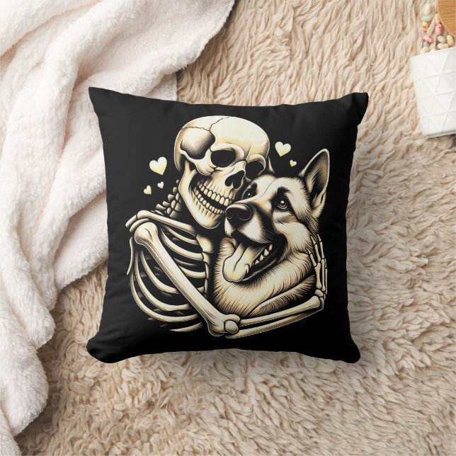 Skeleton Hugger Hund Halloween German Shepherd Kudde (Filt)