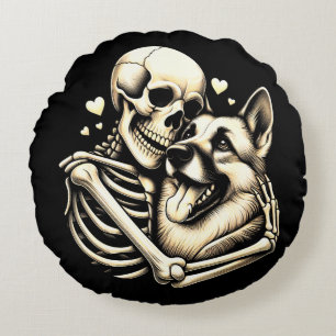 Skeleton Hugger Hund Halloween German Shepherd Rund Kudde