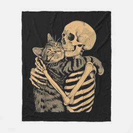 Skeleton Hugging Cat – Cute Gothic Cat Lover Gift Fleecefilt