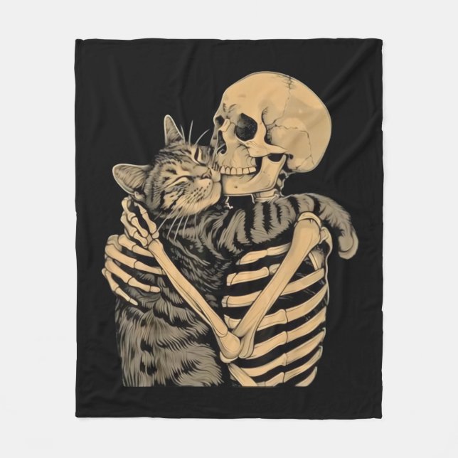  Skeleton Hugging Cat – Cute Gothic Cat Lover Gift Fleecefilt (Framsidan)