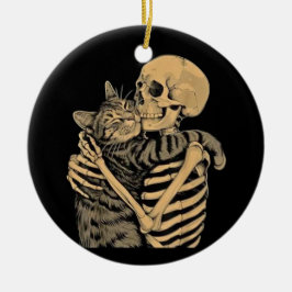Skeleton Hugging Cat – Cute Gothic Cat Lover Gift Julgransprydnad Keramik