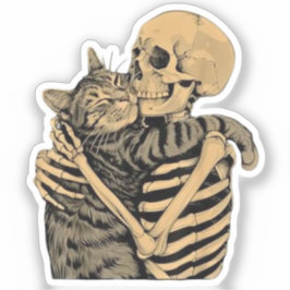 Skeleton Hugging Cat – Cute Gothic Cat Lover Gift Klistermärken