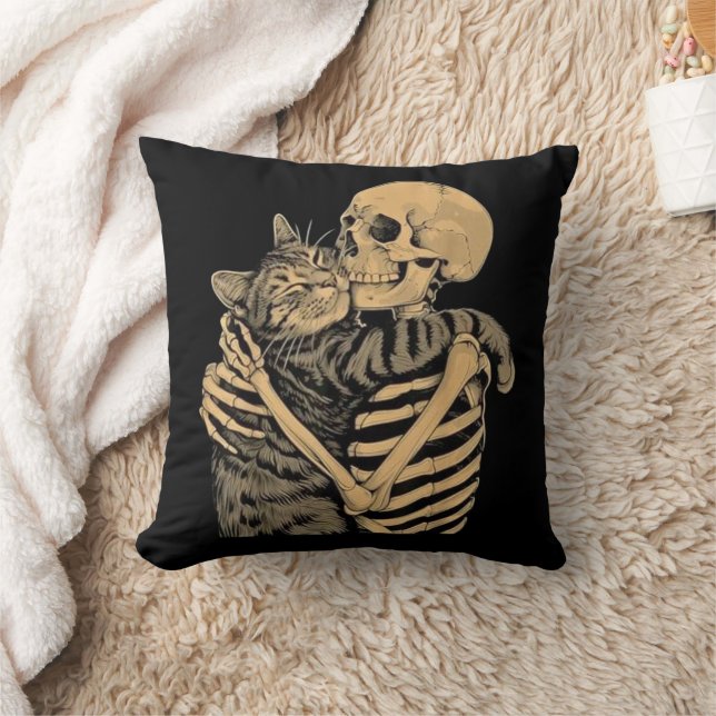  Skeleton Hugging Cat – Cute Gothic Cat Lover Gift Kudde (Filt)