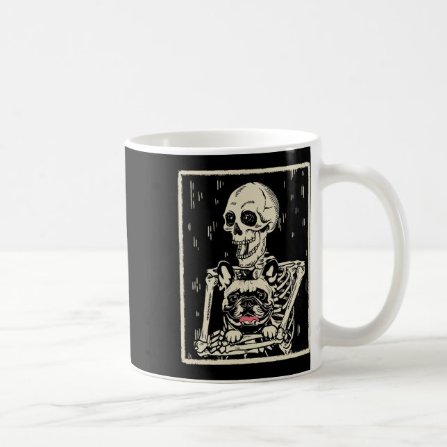 Skeleton Hugs Fransk Bulldog Halloween Hund älskar Kaffemugg (Höger)