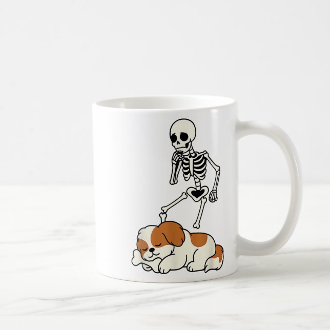 Skeleton Hund Halloween Skeleton Chasing Shih Tzu  Kaffemugg (Höger)