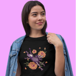 Skeleton Hund med Marigolds Día de los Muertos T Shirt