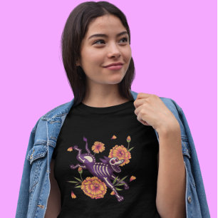 Skeleton Hund med Marigolds Día de los Muertos T Shirt