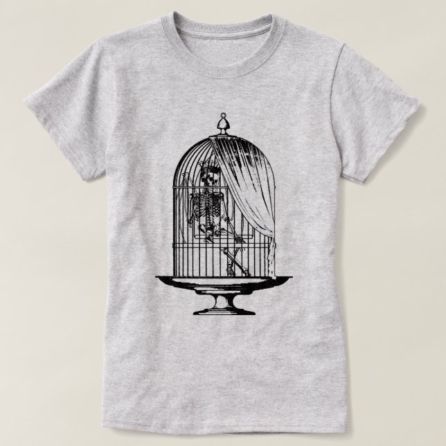 Skeleton i en fågelburk t shirt (Design framsida)
