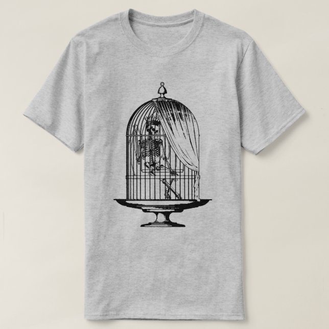 Skeleton i en fågelburk tee (Design framsida)