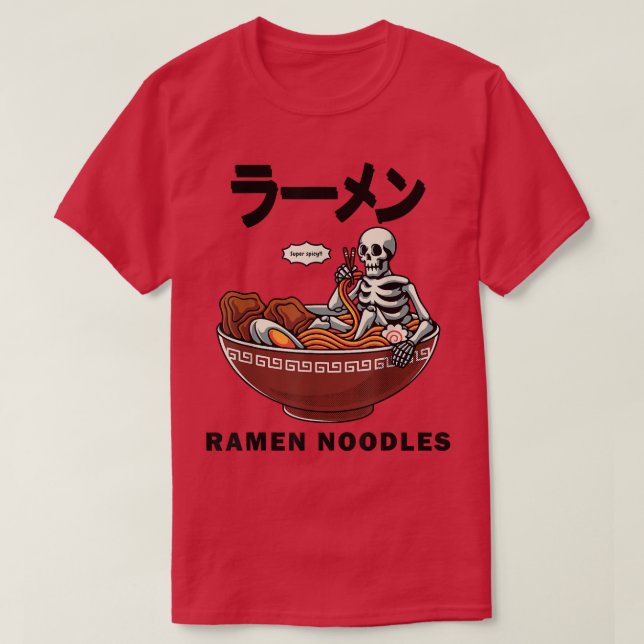 Skeleton i en skål av Ramen Funny Japanska T Shirt (Design framsida)