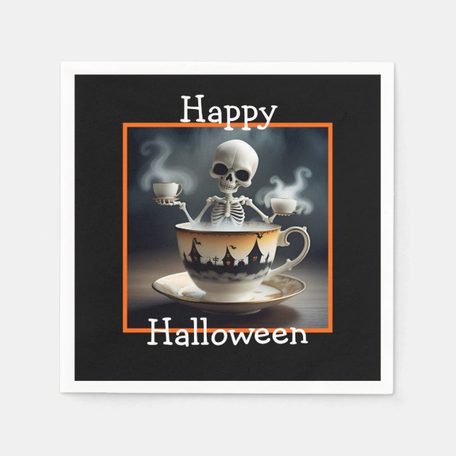 Skeleton i kopp Halloween Pappersservett (Framsidan)