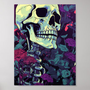 Skeleton i Lila blommor Poster