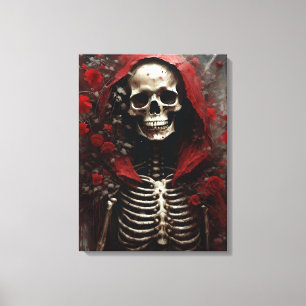 Skeleton i Red Cape med Flowers Canvastryck
